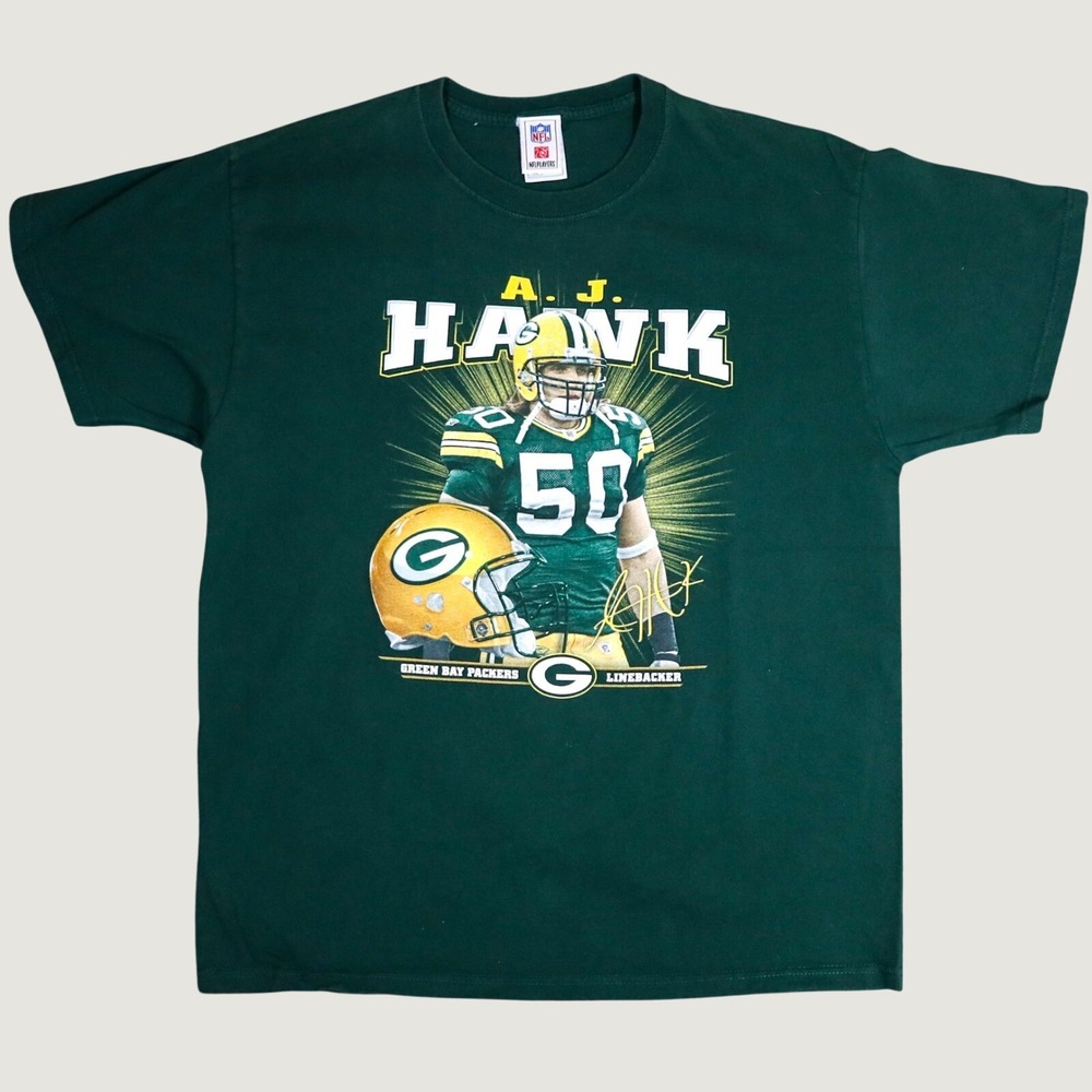 Vintage Green Bay Packers A.J. Hawk Football Graphic T-Shirt XL‎ NFL Players Y2K